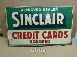 SINCLAIR CREDIT CARD DOUBLE SIDED PAINTED SIGN ON THICK METAL Rare Find
