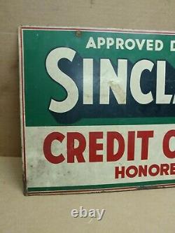 SINCLAIR CREDIT CARD DOUBLE SIDED PAINTED SIGN ON THICK METAL Rare Find