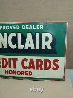 SINCLAIR CREDIT CARD DOUBLE SIDED PAINTED SIGN ON THICK METAL Rare Find