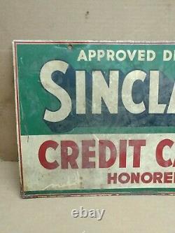 SINCLAIR CREDIT CARD DOUBLE SIDED PAINTED SIGN ON THICK METAL Rare Find