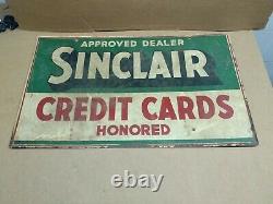 SINCLAIR CREDIT CARD DOUBLE SIDED PAINTED SIGN ON THICK METAL Rare Find