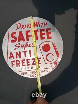 Saf-Tee Super Antifreeze sign. Vintage original. Double Sided