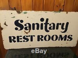 Sanitary RestRooms Porcelain Sign Double Sided Rest Rooms Gas Station Sign