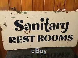 Sanitary RestRooms Porcelain Sign Double Sided Rest Rooms Gas Station Sign