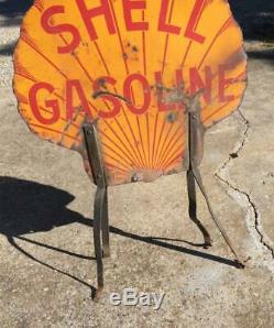 Shell Gasoline Porcelain Sign Bracket Double Sided Clam Shell Oil Automotive