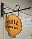Shell Motor Oil Double Sided Metal Sign With Hanging Bracket