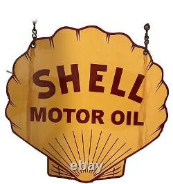Shell Motor Oil Double Sided Metal Sign with Hanging Bracket