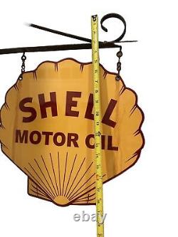 Shell Motor Oil Double Sided Metal Sign with Hanging Bracket