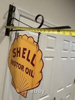 Shell Motor Oil Double Sided Metal Sign with Hanging Bracket