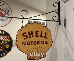 Shell Motor Oil Double Sided Metal Sign with Hanging Bracket