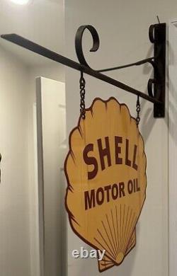 Shell Motor Oil Double Sided Metal Sign with Hanging Bracket