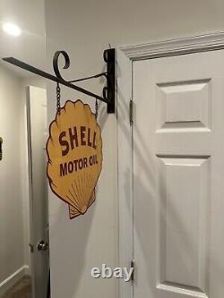 Shell Motor Oil Double Sided Metal Sign with Hanging Bracket