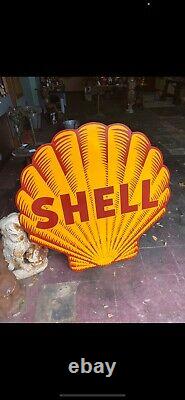 Shell porcelain enamel vintge gas station sign double sided collectors piece