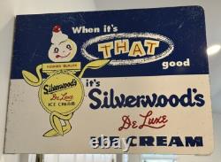 Silverwoods DeLuxe Ice Cream Painted Metal 2 Sided Flange Sign Stout Sign Co