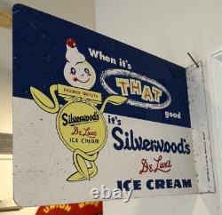 Silverwoods DeLuxe Ice Cream Painted Metal 2 Sided Flange Sign Stout Sign Co