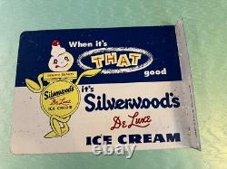 Silverwoods DeLuxe Ice Cream Painted Metal 2 Sided Flange Sign Stout Sign Co