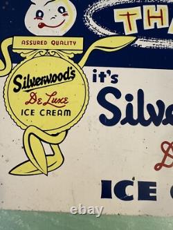 Silverwoods DeLuxe Ice Cream Painted Metal 2 Sided Flange Sign Stout Sign Co