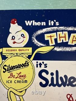 Silverwoods DeLuxe Ice Cream Painted Metal 2 Sided Flange Sign Stout Sign Co