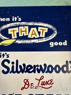 Silverwoods DeLuxe Ice Cream Painted Metal 2 Sided Flange Sign Stout Sign Co