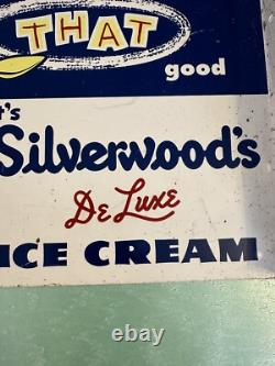Silverwoods DeLuxe Ice Cream Painted Metal 2 Sided Flange Sign Stout Sign Co