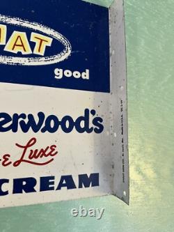 Silverwoods DeLuxe Ice Cream Painted Metal 2 Sided Flange Sign Stout Sign Co