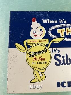 Silverwoods DeLuxe Ice Cream Painted Metal 2 Sided Flange Sign Stout Sign Co