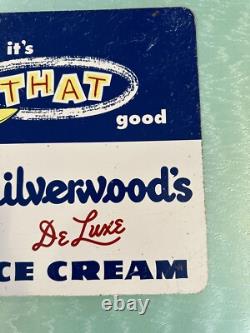 Silverwoods DeLuxe Ice Cream Painted Metal 2 Sided Flange Sign Stout Sign Co