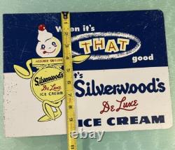 Silverwoods DeLuxe Ice Cream Painted Metal 2 Sided Flange Sign Stout Sign Co