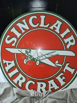 Sinclair Aircraft Porcelain Enamel Sign 30 Inches Round Double Sided