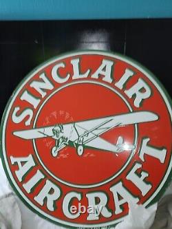 Sinclair Aircraft Porcelain Enamel Sign 30 Inches Round Double Sided