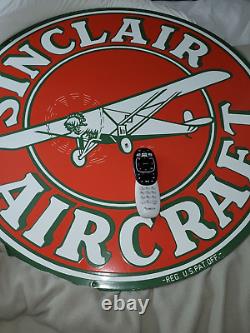 Sinclair Aircraft Porcelain Enamel Sign 30 Inches Round Double Sided