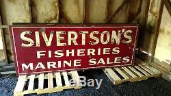 Sivertsons Fisheries Marine Sales Double Sided Porcelain Sign Old Neon Not Oil