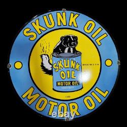 Skunk Motor Oil Porcelain Enamel Sign 30 Inches Double Sided