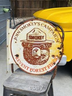 Smokey Double Sided Porcelain Advertising Sign Flange Roughly 18 Inches