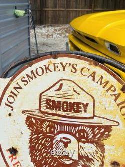 Smokey Double Sided Porcelain Advertising Sign Flange Roughly 18 Inches