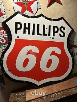 Sps 66 Original & Double Sided'phillips 66'' Porcelain Dealer Sign 47x47 Inch
