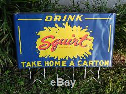 Squirt Soda Sign Double Sided Country Store Bag Holder Early 1940's Ultra MIRare