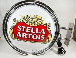 Stella Artois Beer 19 Double Sided Lighted Flange Bar Sign Clean