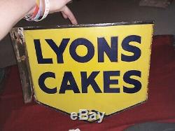 Stunning 1940s Original Vintage Lyons Cakes Double Sided Enamel Sign