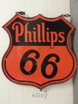 Super Clean! Original Ring Double Sided 48 Phillips 66 Oil Gas Porcelain Sign