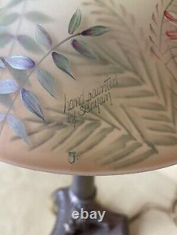 Superb Fenton Dual Sided Hand Painted Glass Shade Butterfly Lamp Signed