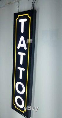 TATTOO Sign with yellow border, Led light box sign, White color 12x48x2 inc