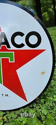 TEXACO gasoline DOUBLE SIDED gas advertising 24 porcelain metal sign