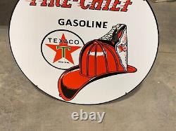 Texaco Fire-chief Gasoline Large Heavy Double Sided Porcelain Sign (24 Inch)