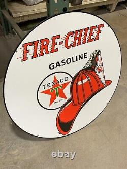 Texaco Fire-chief Gasoline Large Heavy Double Sided Porcelain Sign (24 Inch)