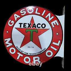 Texaco Gasoline Porcelain Enamel Sign 18x20 Inches Double Sided With Flange
