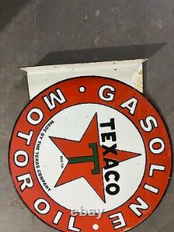 Texaco Gasoline Porcelain Enamel Sign 18x20 Inches Double Sided With Flange