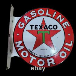 Texaco Gasoline Porcelain Enamel Sign 18x20 Inches Double Sided With Flange