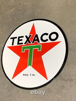 Texaco Gasoline/motor Oil Large Heavy Double Sided Porcelain Sign (24 Inch)