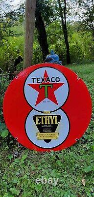 Texaco ethyl motor oil gasoline 24 DOUBLE SIDED 8 ball gas porcelain sign